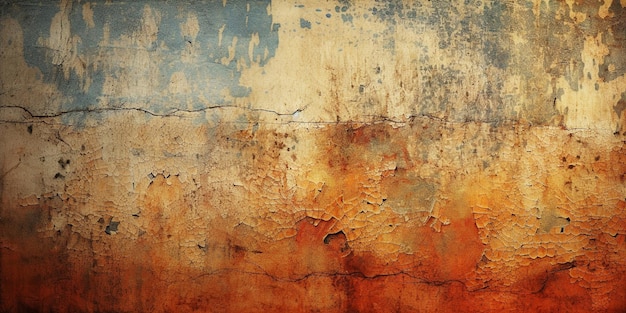 A wall with rust and blue paint on it