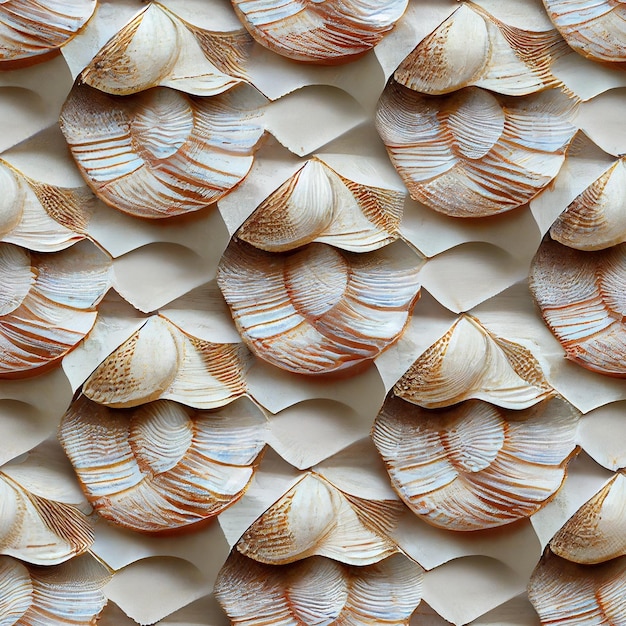 A wall with shells that have the word sea on it