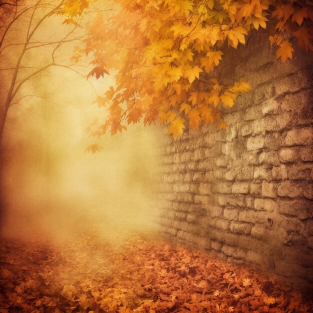 A wall with a tree with leaves on it