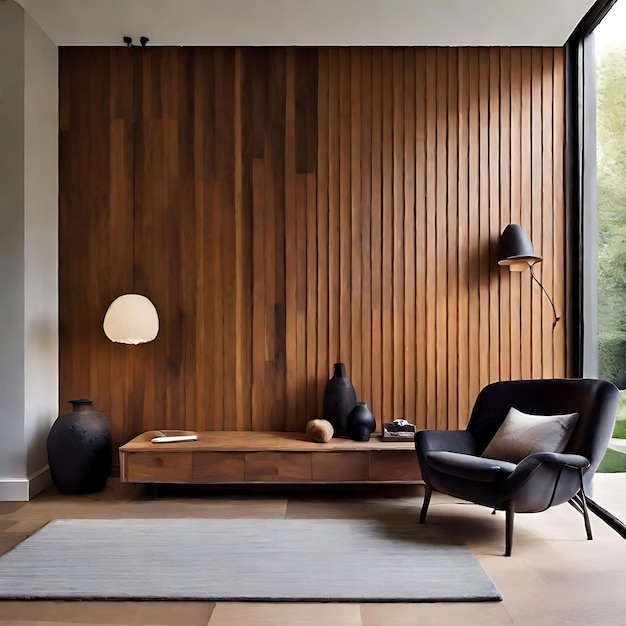 wall with vertical woodpaneled AI