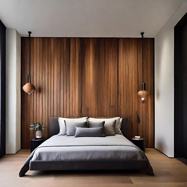 wall with vertical woodpaneled AI