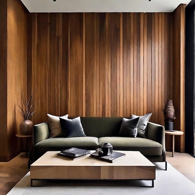 wall with vertical woodpaneled AI