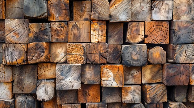 A wall of wood blocks with different textures