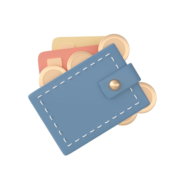 Wallet coins and credit cards 3d rendering Online payment and money saving concept