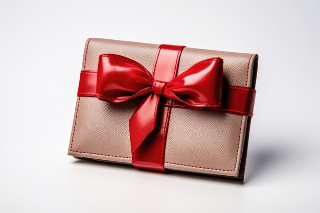 Photo a wallet featuring a vibrant red bow sit on a flat surface the bow adds a pop of color to the otherwise plain wallet creating a visually appealing contrast isolated on a transparent background png