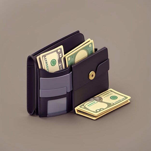 Wallet and money cartoon vector icon illustration finance business icon isolated flat vector