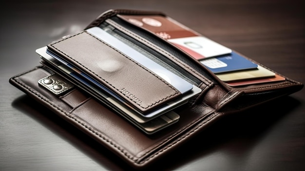 A wallet with a credit card inside of it