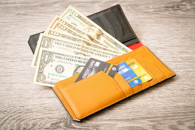 wallet with money and credit card