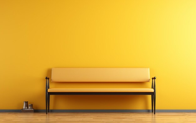 Wallmounted bench seat in vibrant yellow