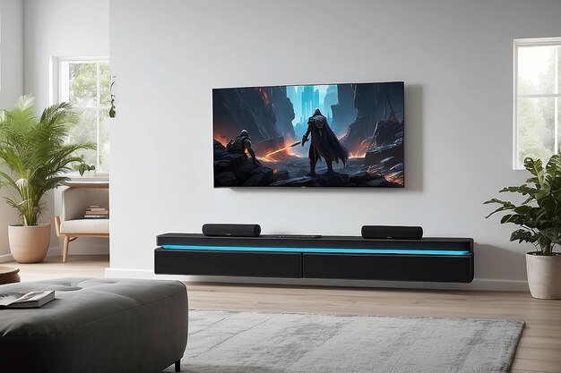 Photo wallmounted soundbar feature enhanced audio