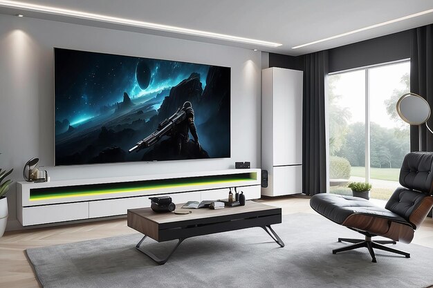 Photo wallmounted soundbar feature enhanced audio