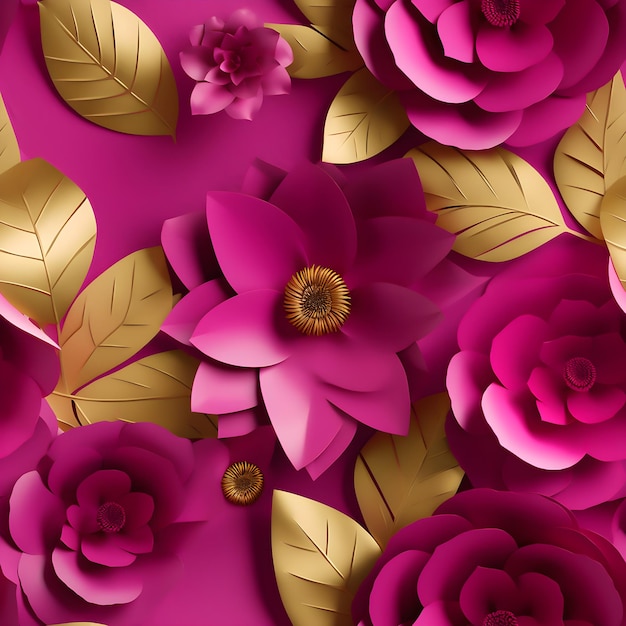 Wallpaper 3d classic flower gold and pink pattern