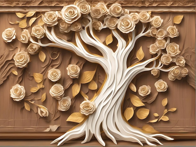 Wallpaper 3d klassieke bloemen boom hout