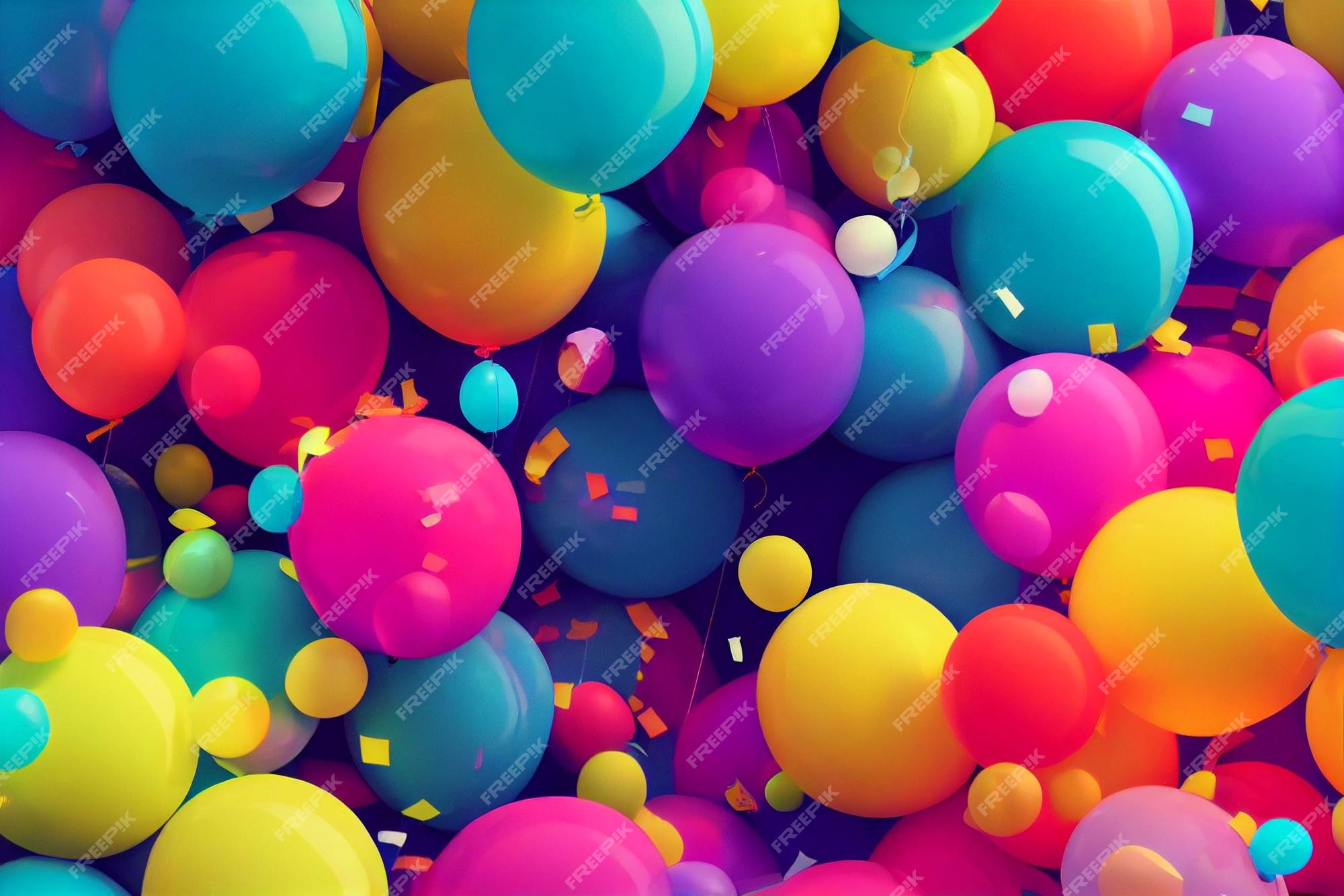 Premium Photo | Wallpaper background of a birthday colorful balloons  confetti and birthday party hats composition party and celebration concept