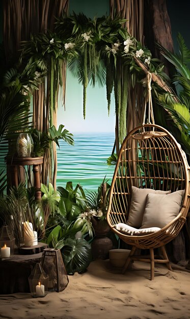 Wallpaper of Bamboo Beach Bamboo Structures Rattan Hammock Chair Beachcom Content Creator Concept