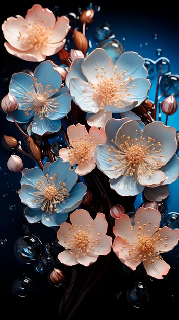 wallpaper of blue flowers made with 3D