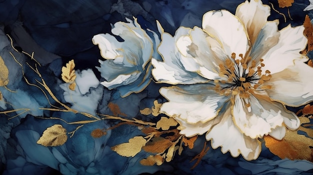 A wallpaper botanical flowers with one big flower folding Generative AI