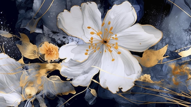 A wallpaper botanical flowers with one big flower folding Generative AI