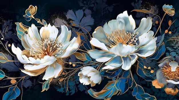 A wallpaper botanical flowers with one big flower folding Generative AI