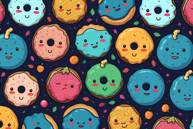 Wallpaper of cartoon donuts with various face