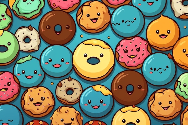 Wallpaper of cartoon donuts with various face
