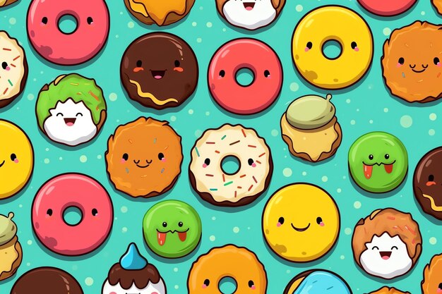 Wallpaper of cartoon donuts with various face