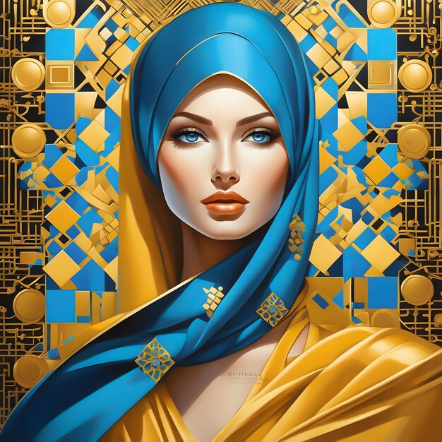 Wallpaper classic abstract hijab fashion blue and gold