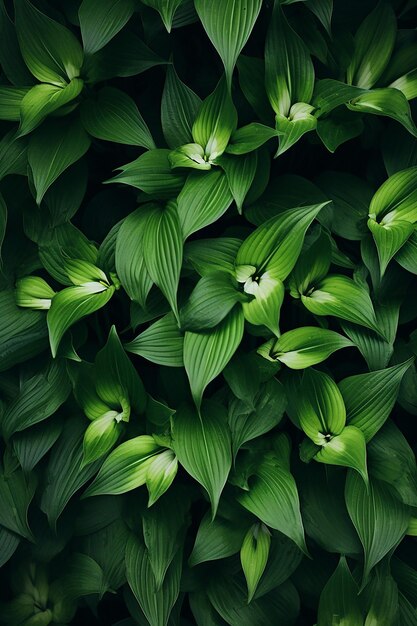 Photo wallpaper a close up of a bunch of green leaves wide overhead shot atmospheric cool colorgrade