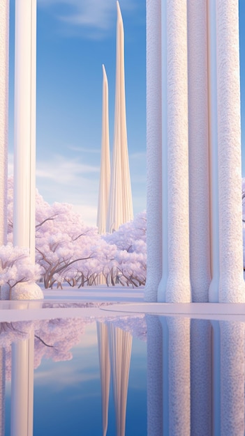 "백색 기둥"이라는 단어가 새겨진 기둥과 나무의 벽지