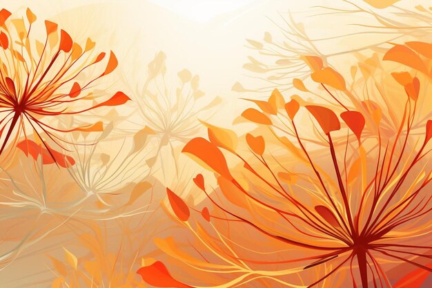 a wallpaper design with orange flowers and leaves.