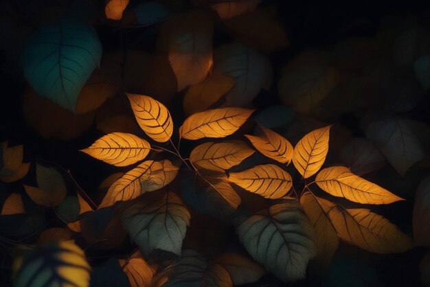 Photo wallpaper desktop of a bunch of leaves with the light on them