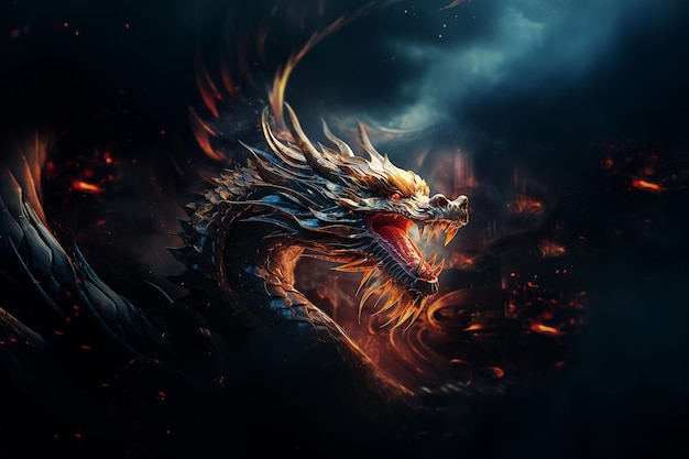 wallpaper evil dragon in the dark on the pyre