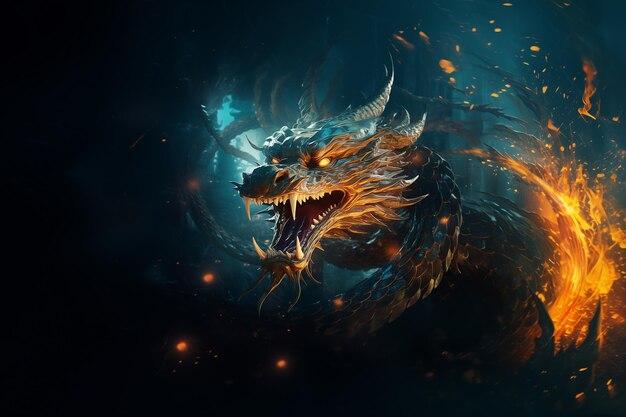 wallpaper evil dragon in tongues of flame