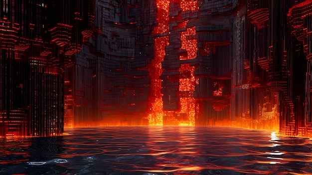 A wallpaper of a fire and lava city with a red fire and the words fire and ice on it.