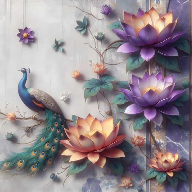 Wallpaper flowers lotus peacock