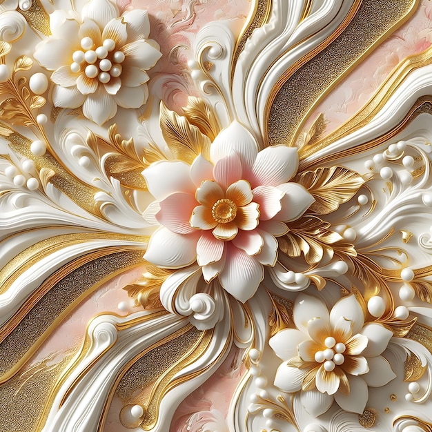 Wallpaper flowers marble luxury