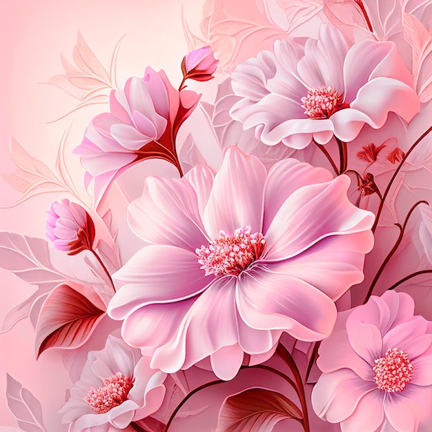 Photo wallpaper flowers in pastel pink
