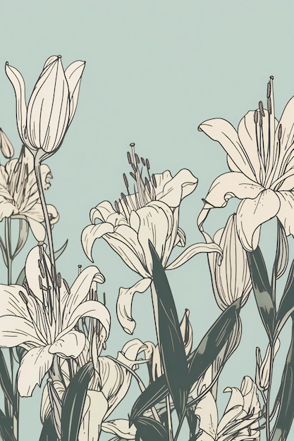 A wallpaper of flowers with a blue background.
