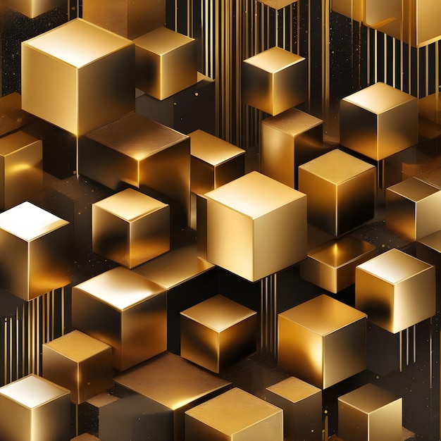 Photo wallpaper gold cubes geometric