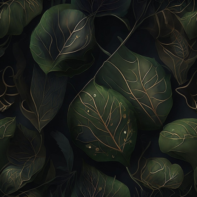 Обои Зеленый бесшовный узор листья окрашены акриловым фоном шаблон красочный ботанический