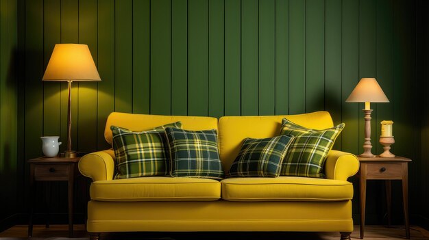 Wallpaper green yellow plaid