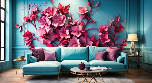 the wallpaper has blue orchid flowers