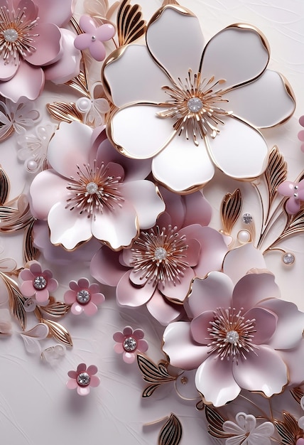 Premium AI Image  A wallpaper of flowers in gold rose and white in the  glitter stone