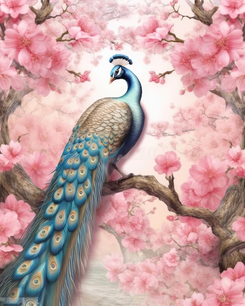 The wallpaper has a modern colorful peacock Illustration Generative AI