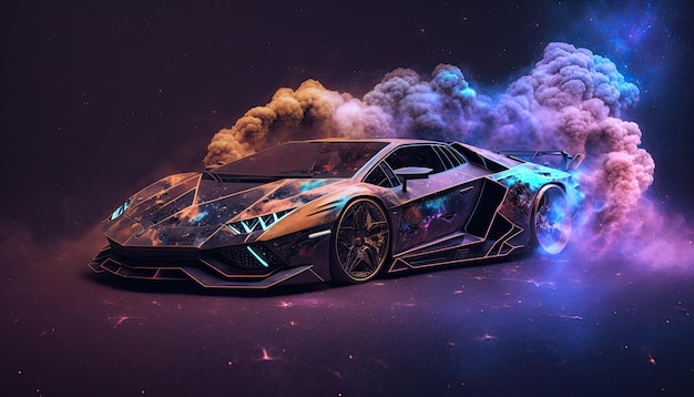 Обои автомобиля Lamborghini с дымом и Galaxy Vibe, сгенерированные AI