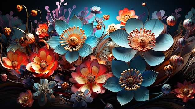 Wallpaper made of 3D paper with vibrant quilling flowers Generative AI