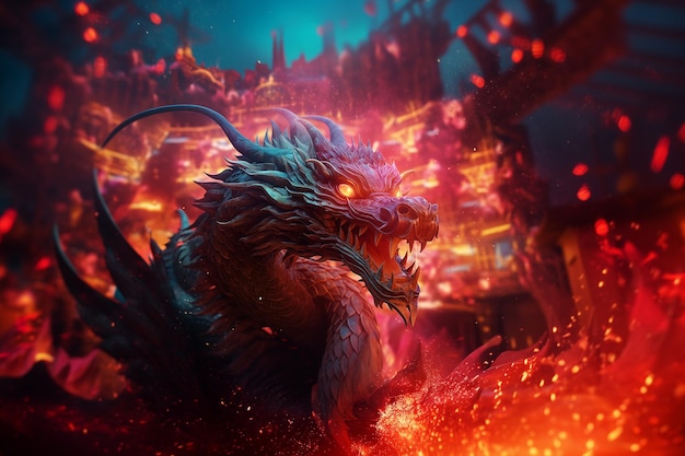 壁紙 赤い炎の中の壮大なドラゴン