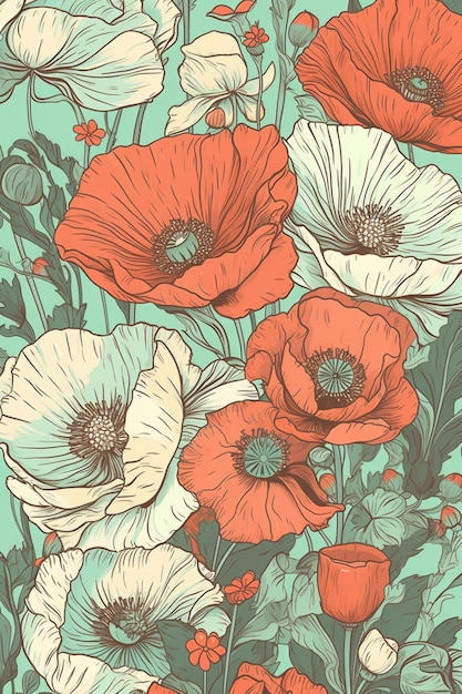 A wallpaper of an orange and white poppies.