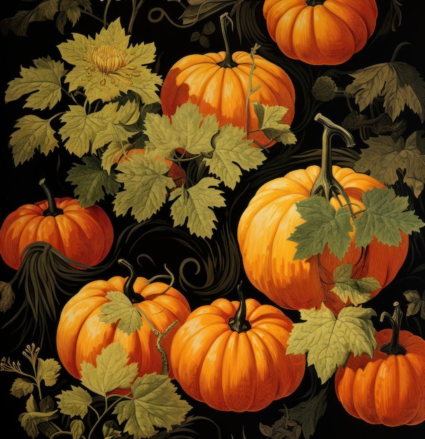 Рисунок обоев с изображением милых тыкв идеально подходит для декора в стиле Хэллоуина.