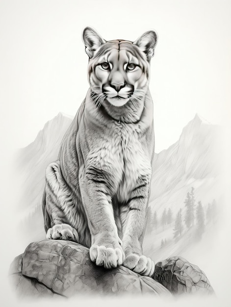 Photo wallpaper for phone with a pencil sketch artwork cougar animal drawing